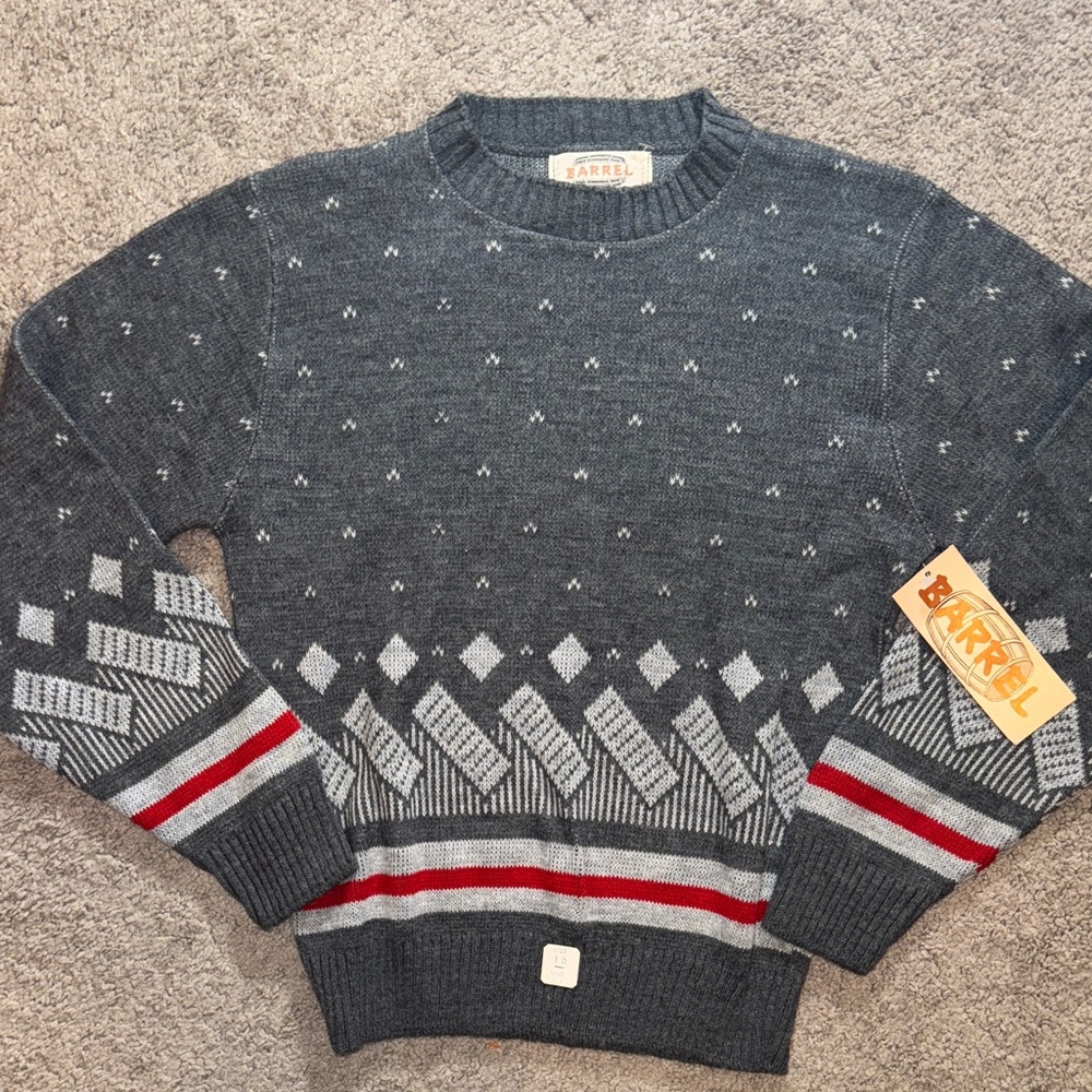 NEW Vintage Barrel boys sweater 16 gray red winter holiday shirt top made in USA